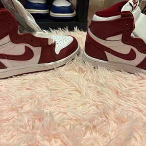 Red and White High-Top Sneakers